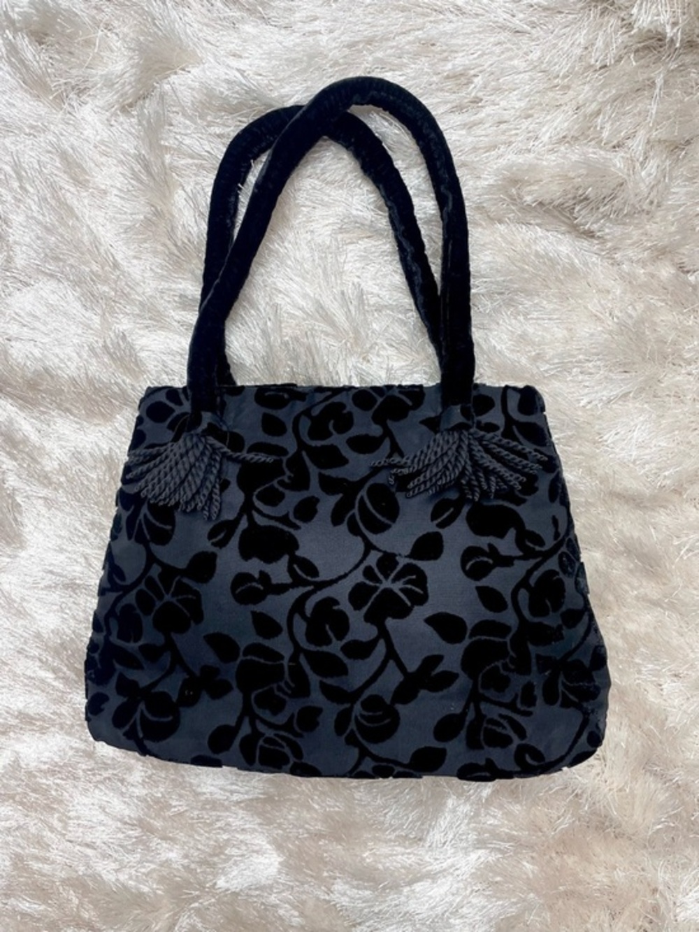 Victoria’s Secret Classic Black Velvet Floral Handbag